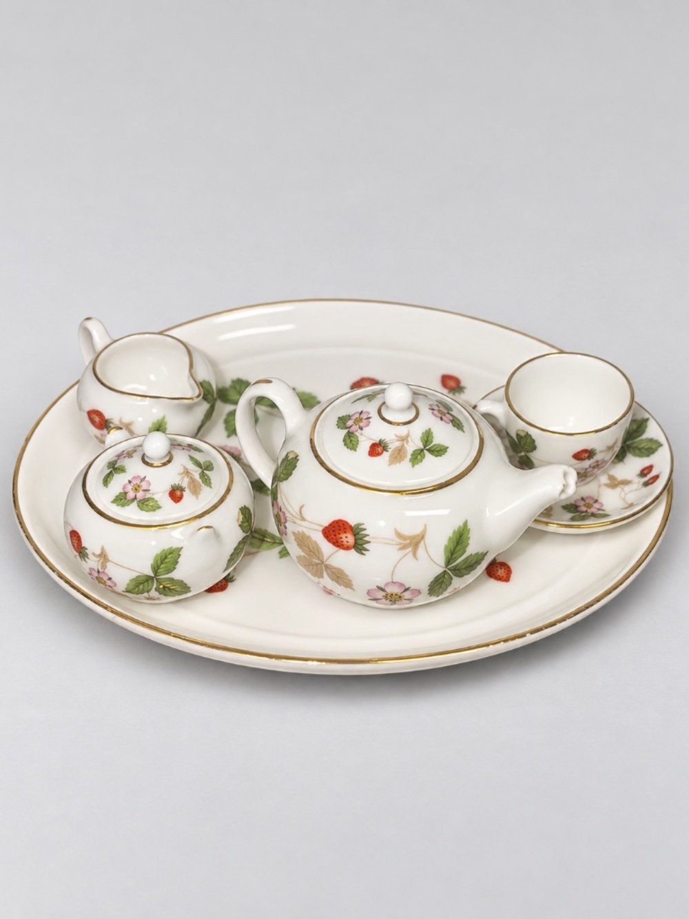 Wedgwood Wild Strawberry Miniature Tea Set England Tray Teapot China
